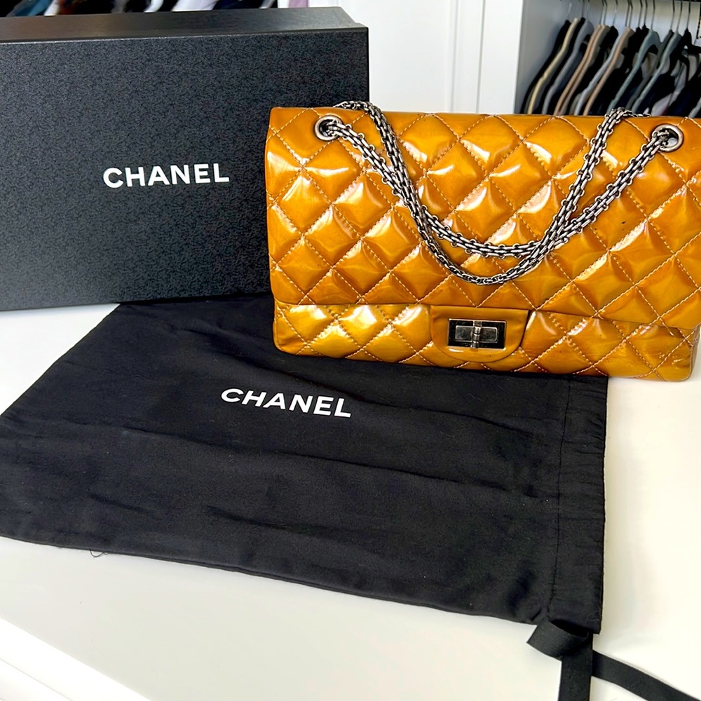 🔥CHANEL🔥 Authentic Patent Leather ButterScotch Double Flap  7.5x12